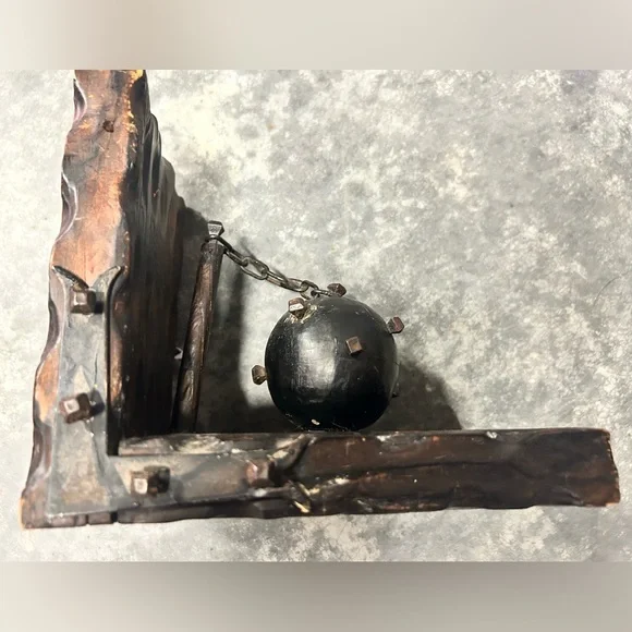 Medieval wood metal Ball and Chain gothic books rare vintage DUNGEON MACE - Picture 2 of 5